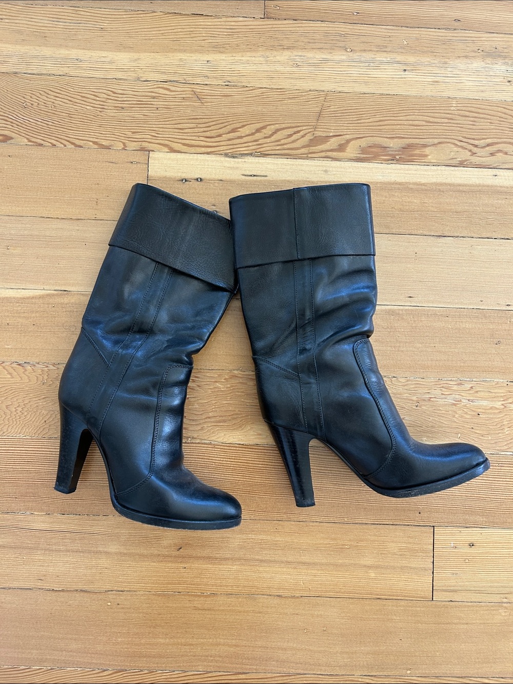 SIGERSON MORRISON Vero Cuoio Black Leather High-Heel Mid-Calf Boots size 7 1/2